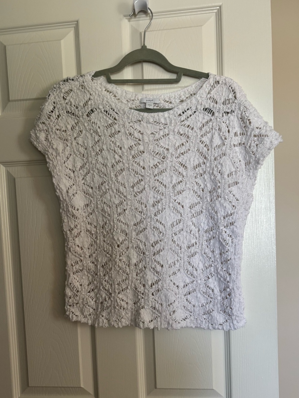 J. Jill White Crochet Crewneck Short Sleeve Sweater